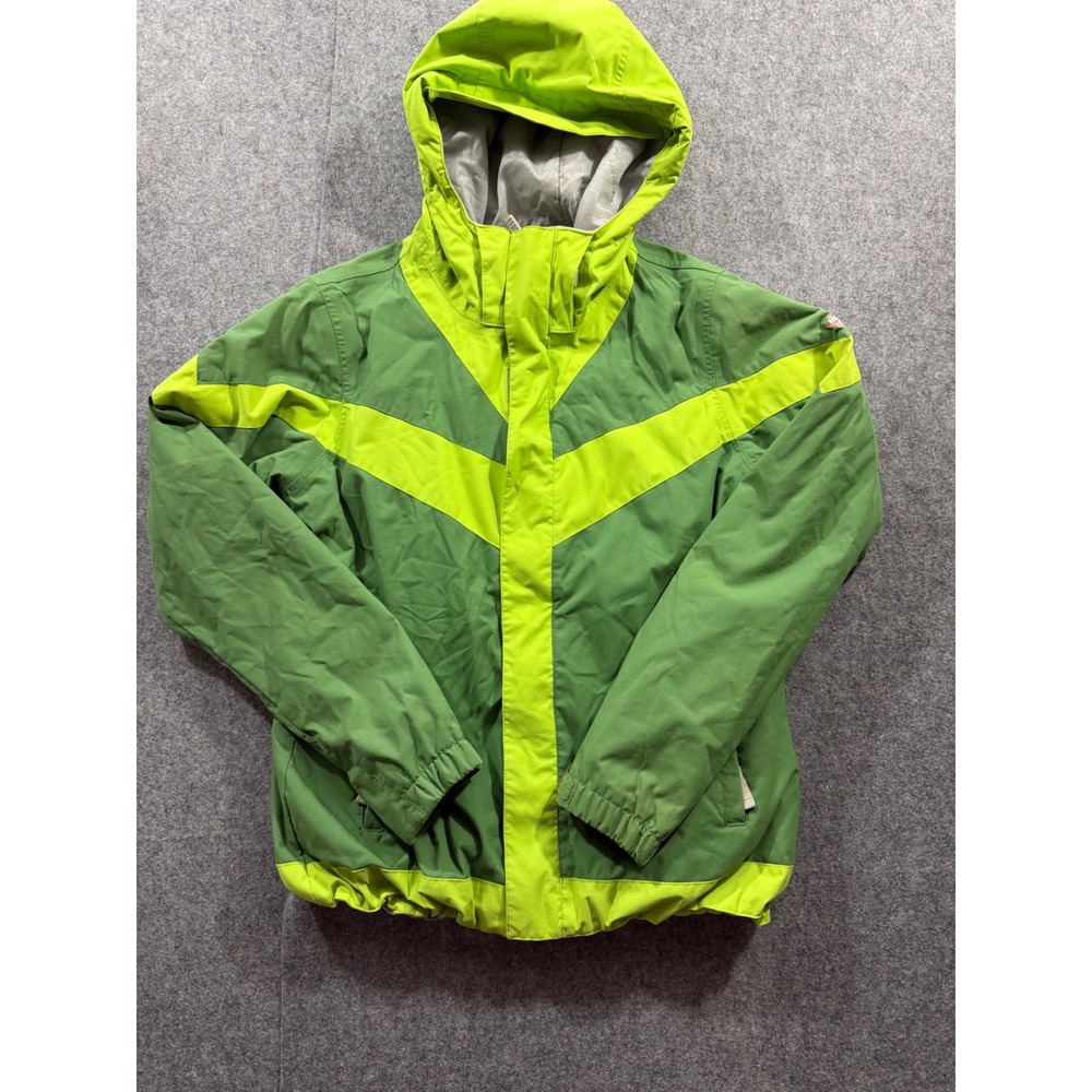 Burton Snowboard Jacket Green Chevron Hooded Winter Ski Coat Womens Sz M